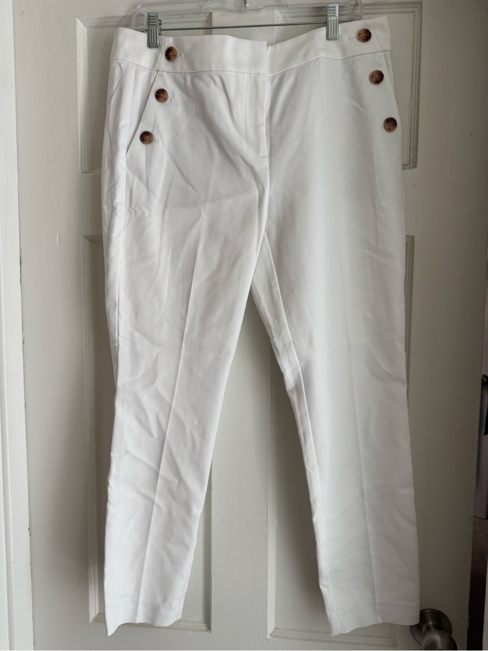 LOFT Winter White Skinny Ankle Length Button-Accent Pants
